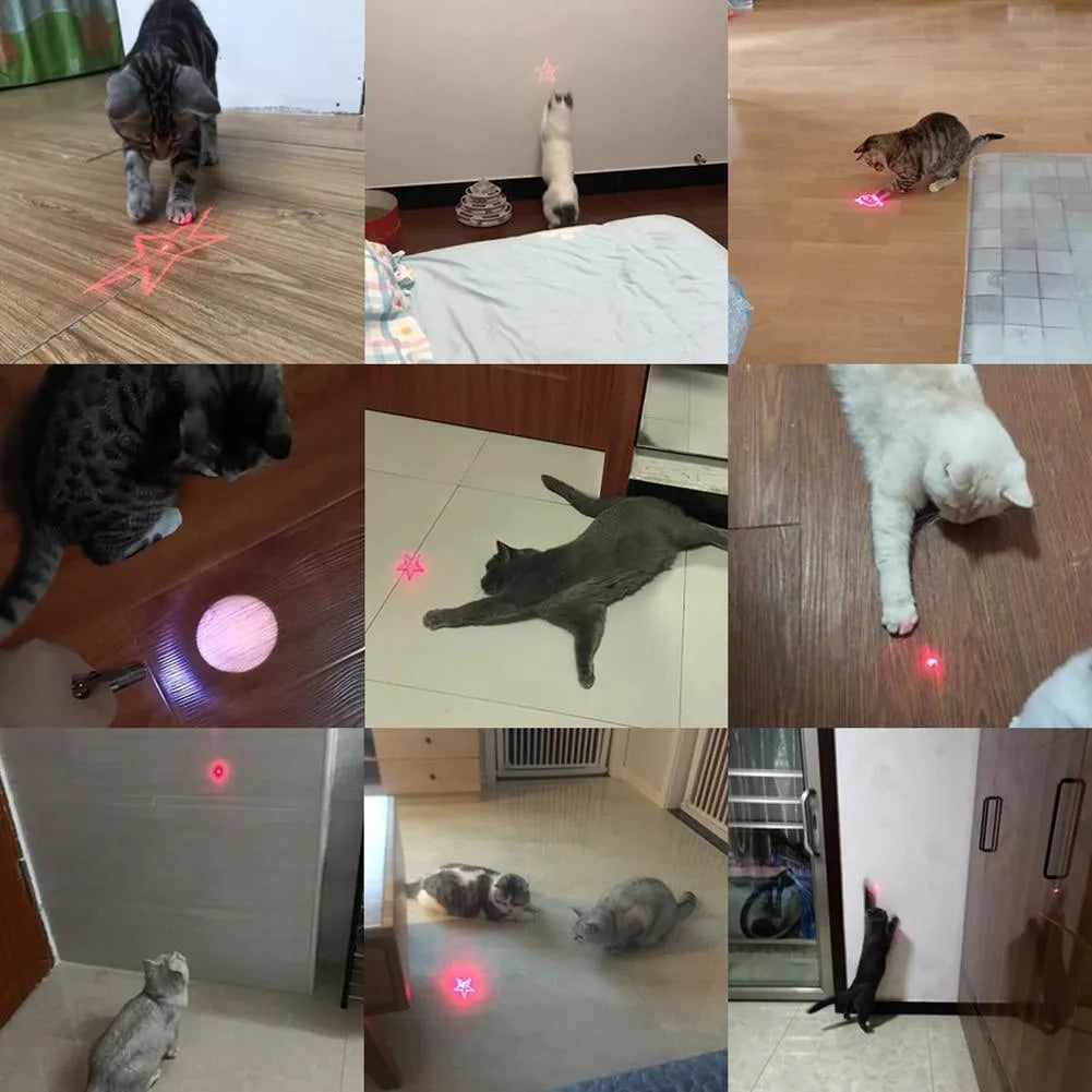 Pink and black USB rechargeable infrared cat teaser toy with keychain and lighting functions