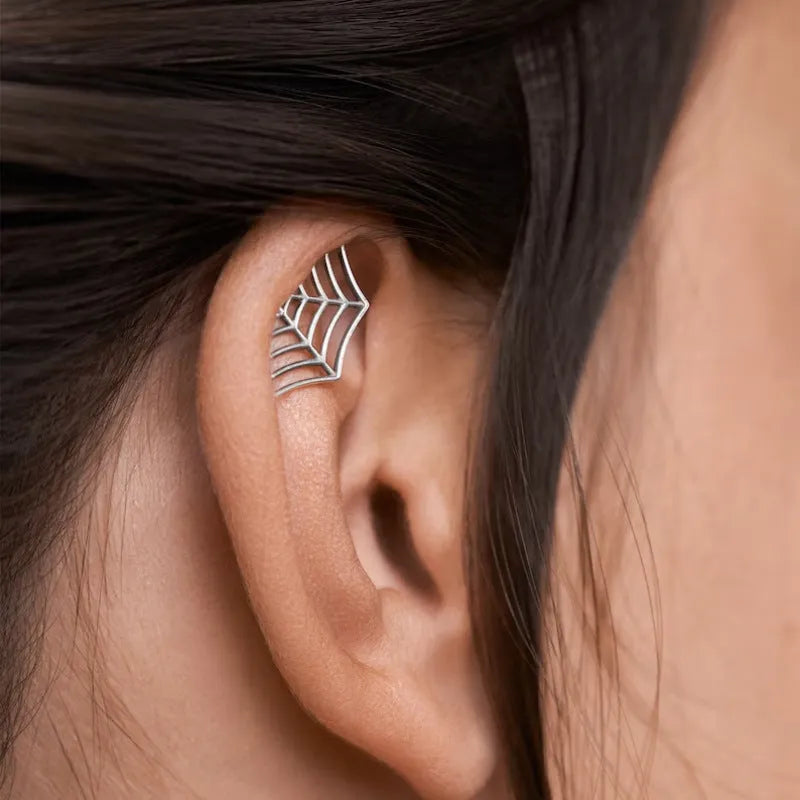Gold and silver spider web geometric stud earrings with mesh design for Halloween