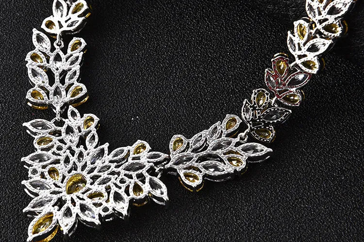Ice flower earrings and necklace set, Korean style, copper and zircon, gold electroplated, flower design