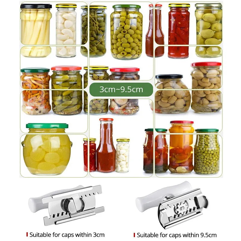 Adjustable jar opener stainless steel with collapsible body, white colour, 8.5x6 cm compact kitchen tool