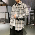 Men's loose fit plaid shirt with long sleeves in polyester fibre, available in black