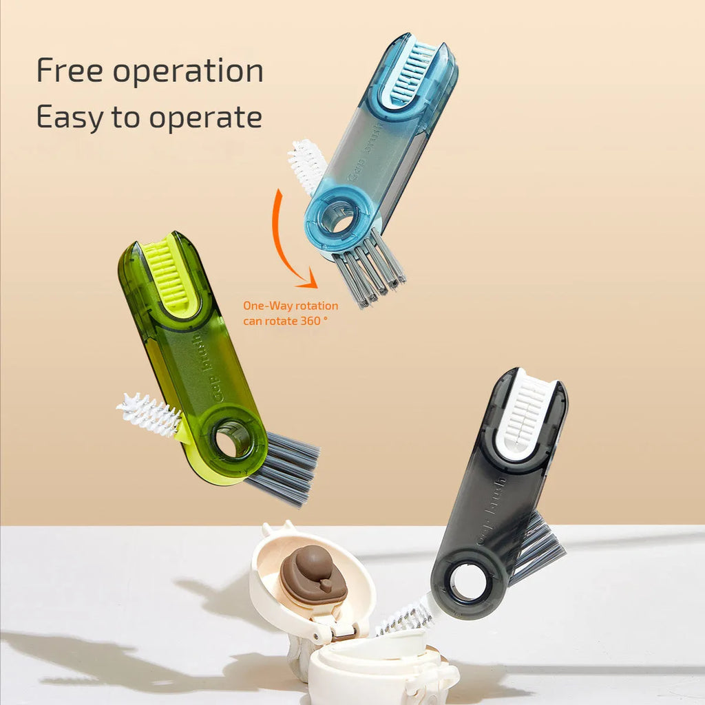 Transparent 3-in-1 multi-functional crevice cleaning brush with spiral head and bevel corner, 11.4 cm long
