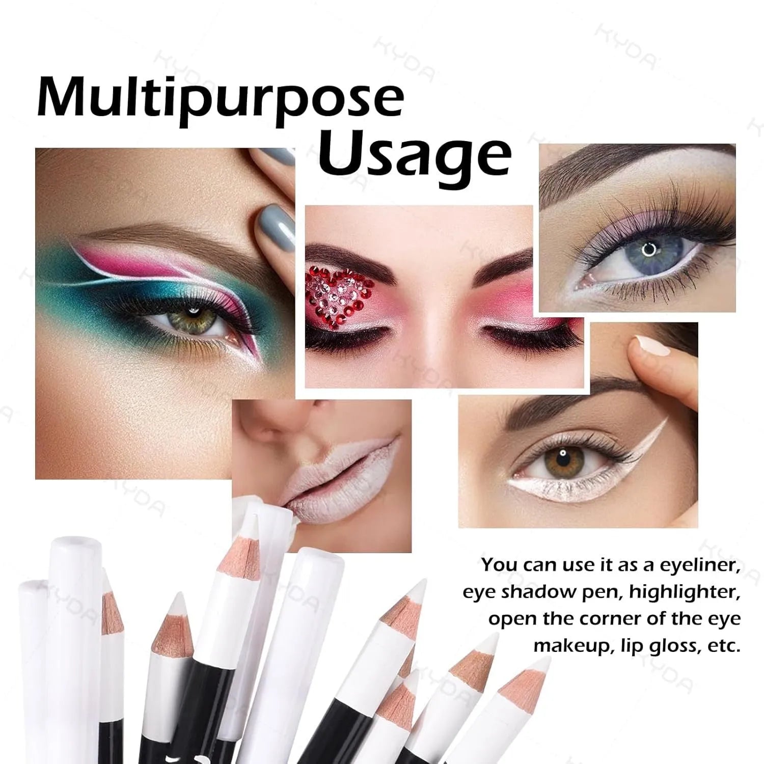 12 piece white and black eyeliner pencil set with sharpener for multi-use makeup application