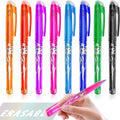 Heat-erasable gel pens with plastic barrels and stainless steel nibs in multiple colours