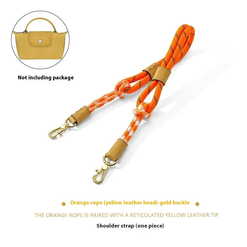 Braided nylon and cowhide leather crossbody strap with alloy buckle in gold or silver finish