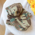 Camouflage dog sweater on a light background, showing full-body style with ribbed hem