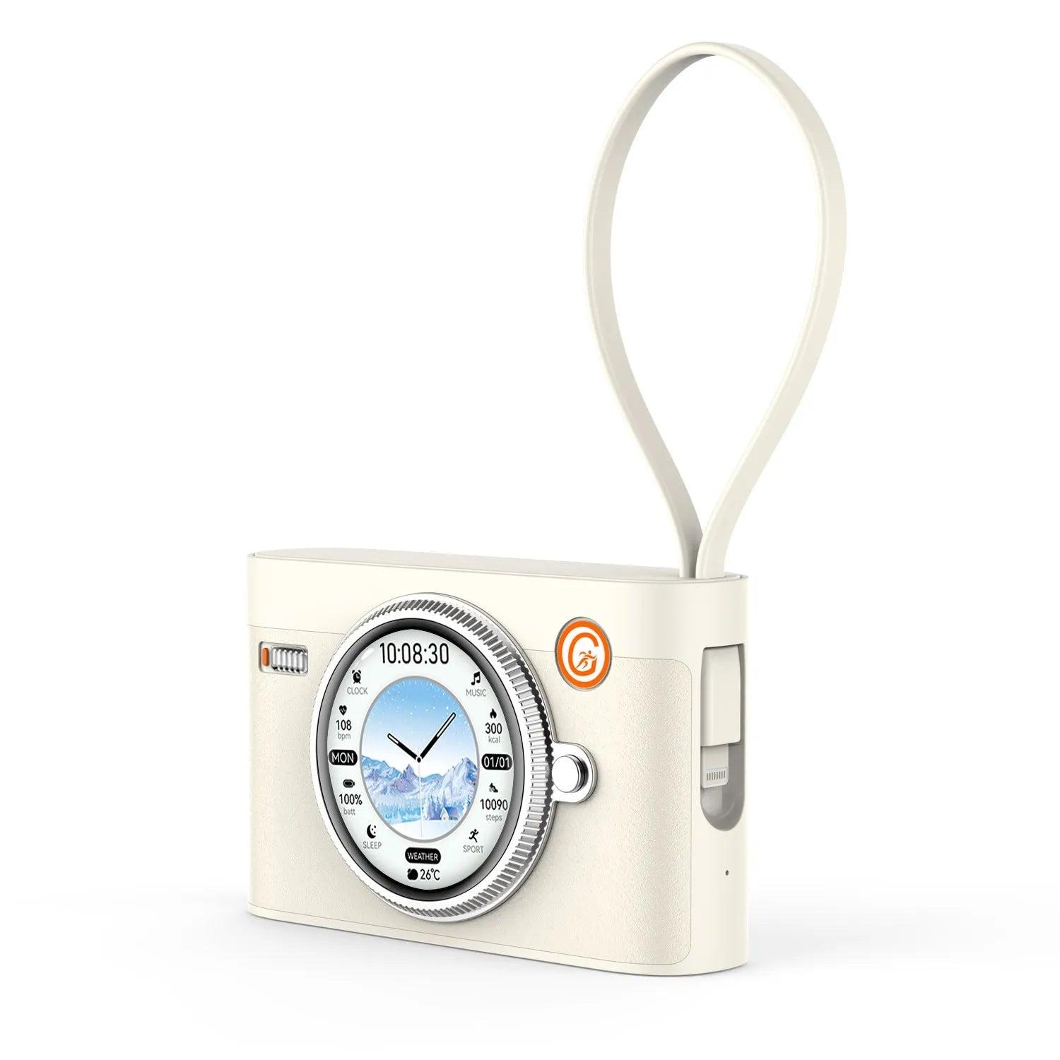 M3 Smart Power Bank in green with wrist strap and 1.5-inch screen showing step count