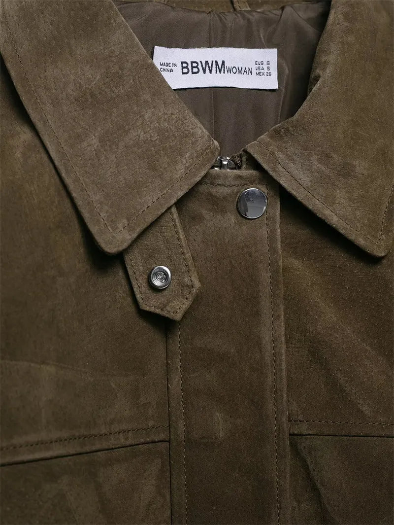 Women's medium thickness PU jacket in regular fit with Japanese Korean casual styling