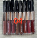 C-L021 double-head non-stick cup lip gloss showing two applicators and eight transparent colour shades.