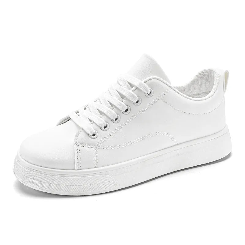Men's low-top Korean-style sneakers in black, white, and black with white sole colour options.