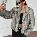 Women's artificial fox fur coat with thick collar in multiple colour options