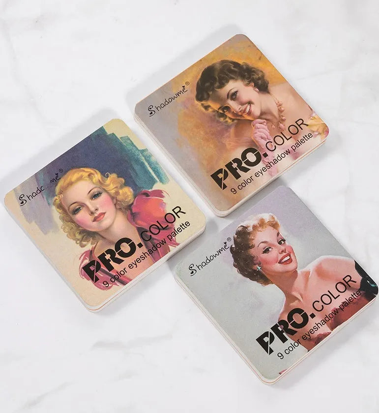 Matte makeup eyeshadow palette in style B with 9 colours, closed compact case showing EVA packaging