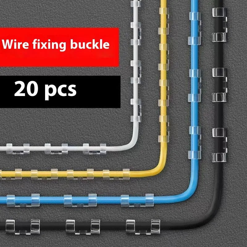Transparent plastic self-adhesive cable organiser clips in four size options for wire management