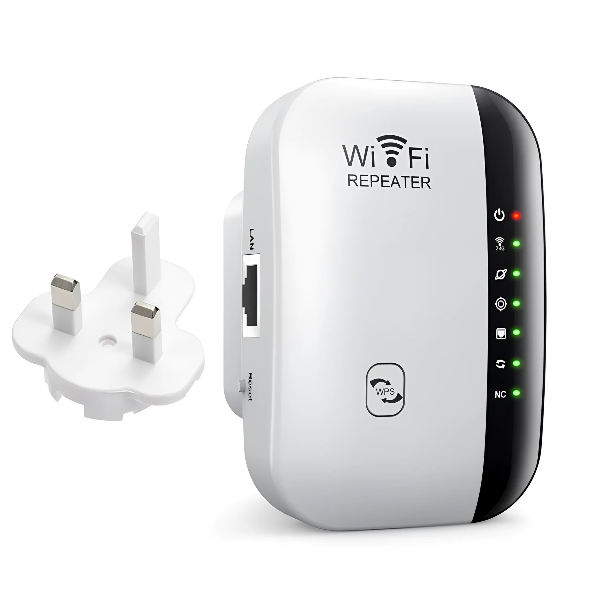 WiFi network extender in white with antenna, ABS build, 10 km range, EU plug variant