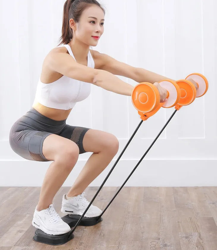Abdominal ring fitness equipment with non-slip foam handles and anti-rust steel beam in girl pink