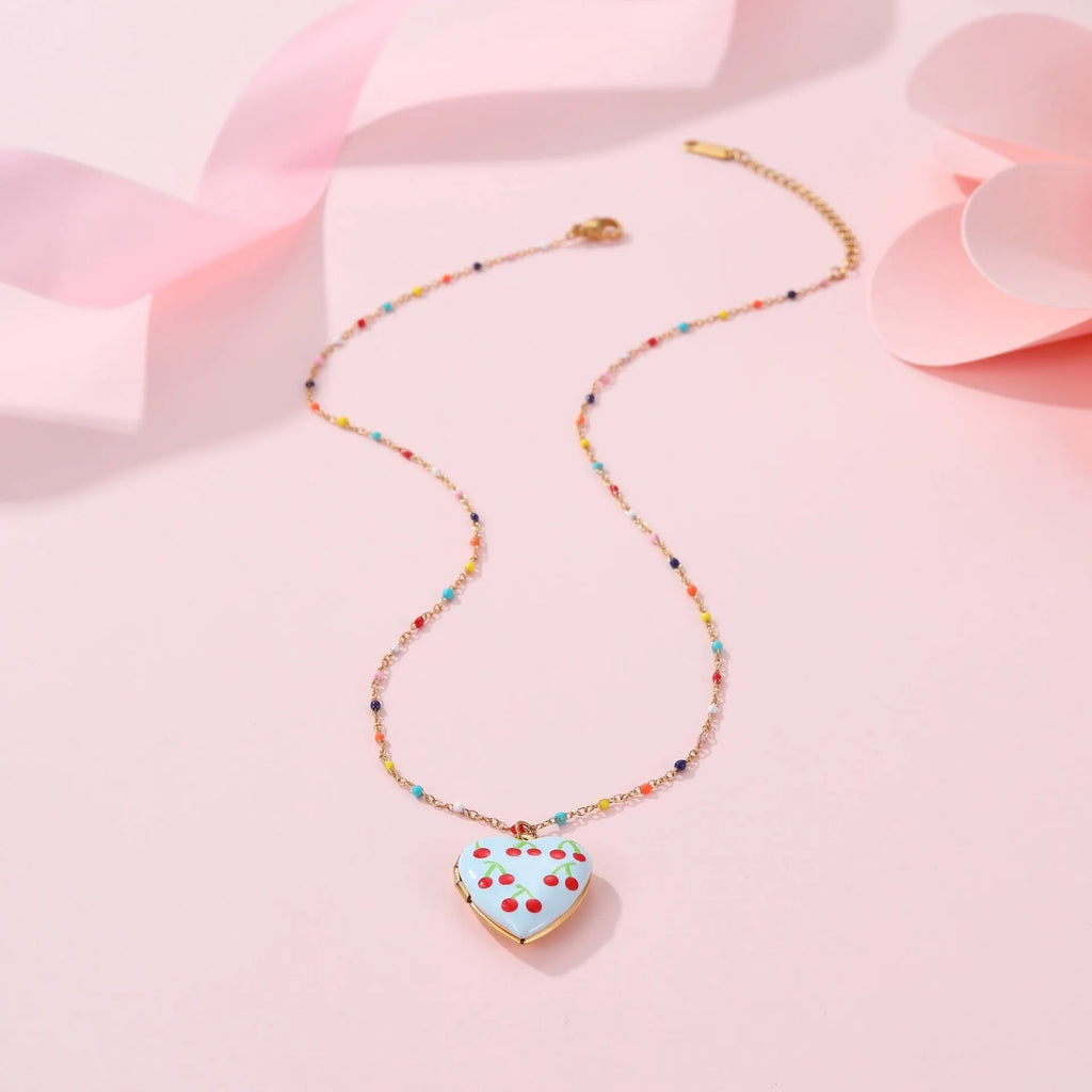 Stainless steel fruit pendant necklace with 18K gold plating and adjustable 41-50cm chain