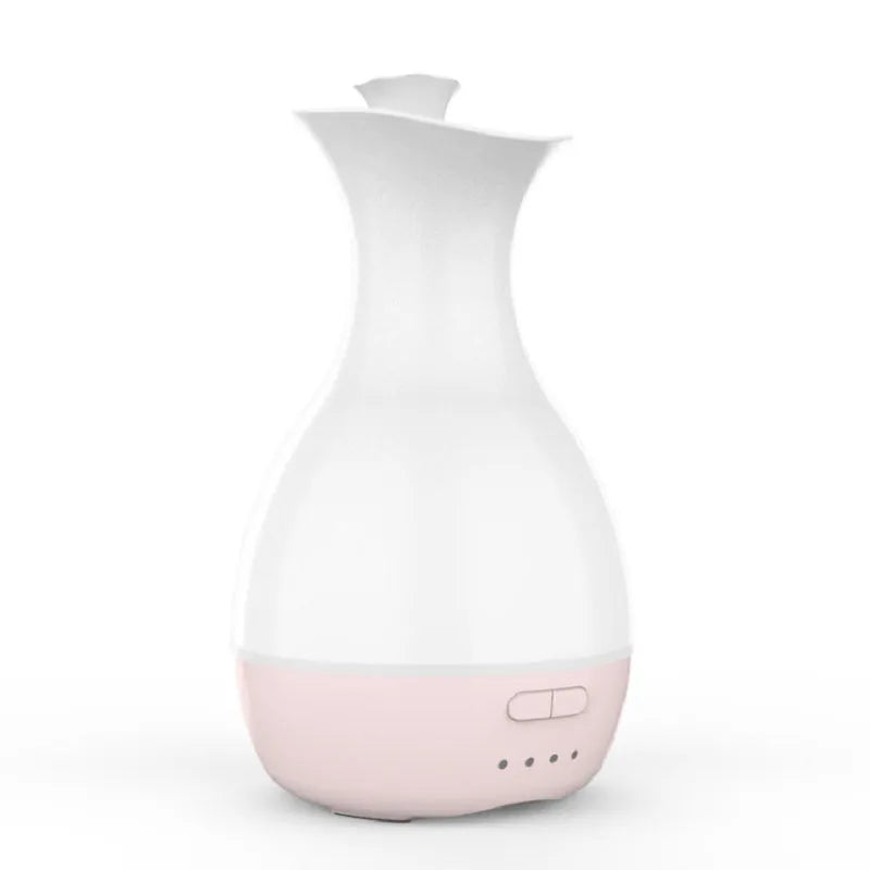 White ultrasonic aromatherapy vase humidifier with colourful LED night light and 200ml water tank capacity