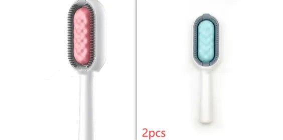Green plastic hair removal comb for cats and dogs with disposable wipes sticker, 19cm length