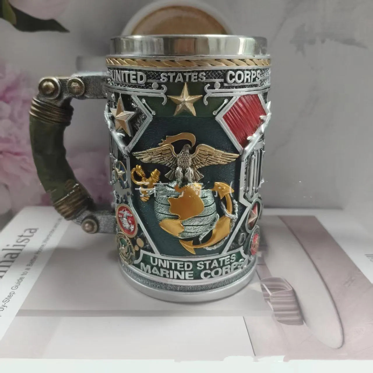 Creative resin stainless steel wine glass mug in modern simplicity style, showing Type A colour option on a neutral background