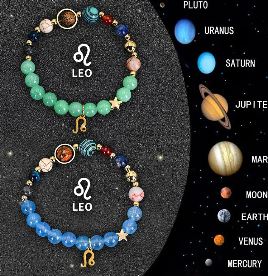 Natural stone beaded zodiac bracelets showing twelve animal signs on elastic cord