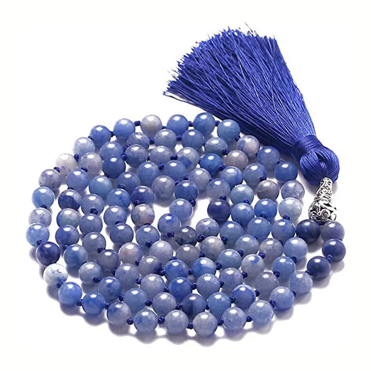 Agate tassel necklace with geometric pattern featuring multiple colourful stones including amethyst and lapis lazuli