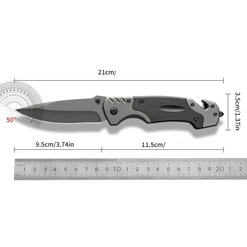 Alloy folding pocket knife shown open, highlighting blade and handle with choice of finish.