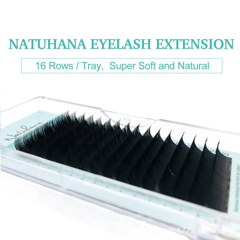 Artificial fibre false eyelashes showing length options from 7mm to 15mm with thickness specifications