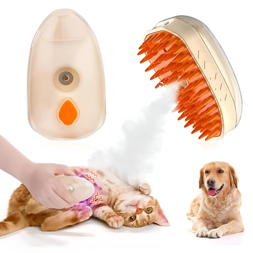 Yellow 4-in-1 cat steam brush with silicone teeth and ringworm detector lamp