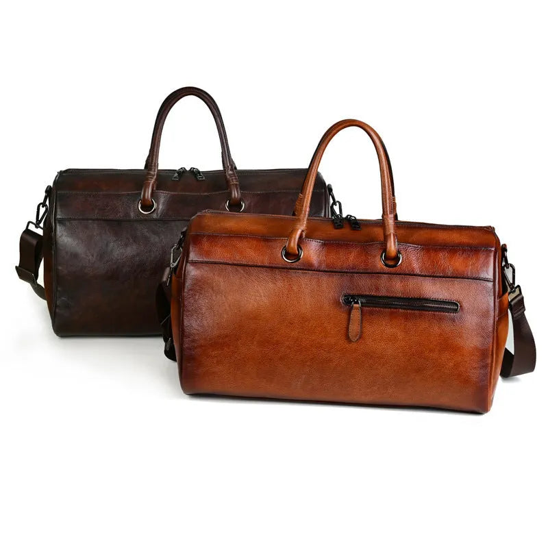 Vintage brown retro leather bag made from top-layer cowhide with under 20L capacity