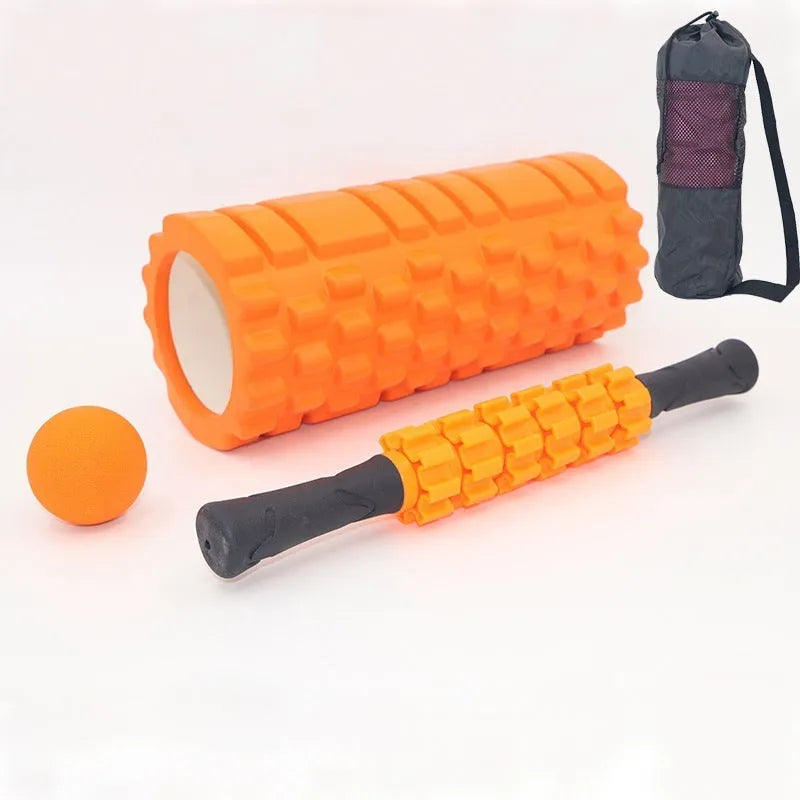 Black six-piece 33cm foam massage roller stick for fitness recovery
