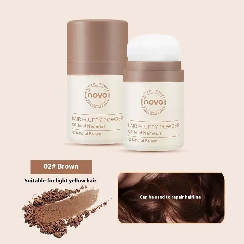 Mattifying hair and face powder for oil control on bangs, available in three shades