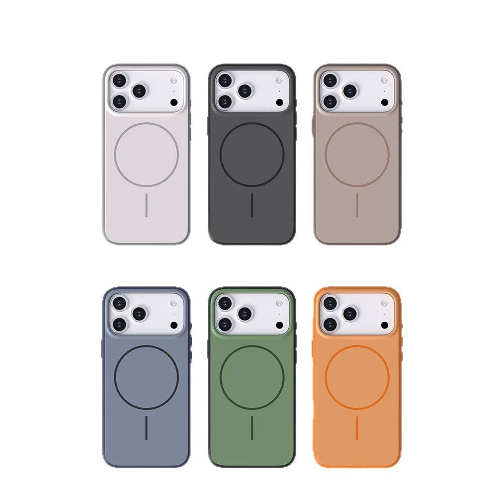 Magnetic silicone phone case for iPhone 17 series in six colour options, matte finish, shockproof design