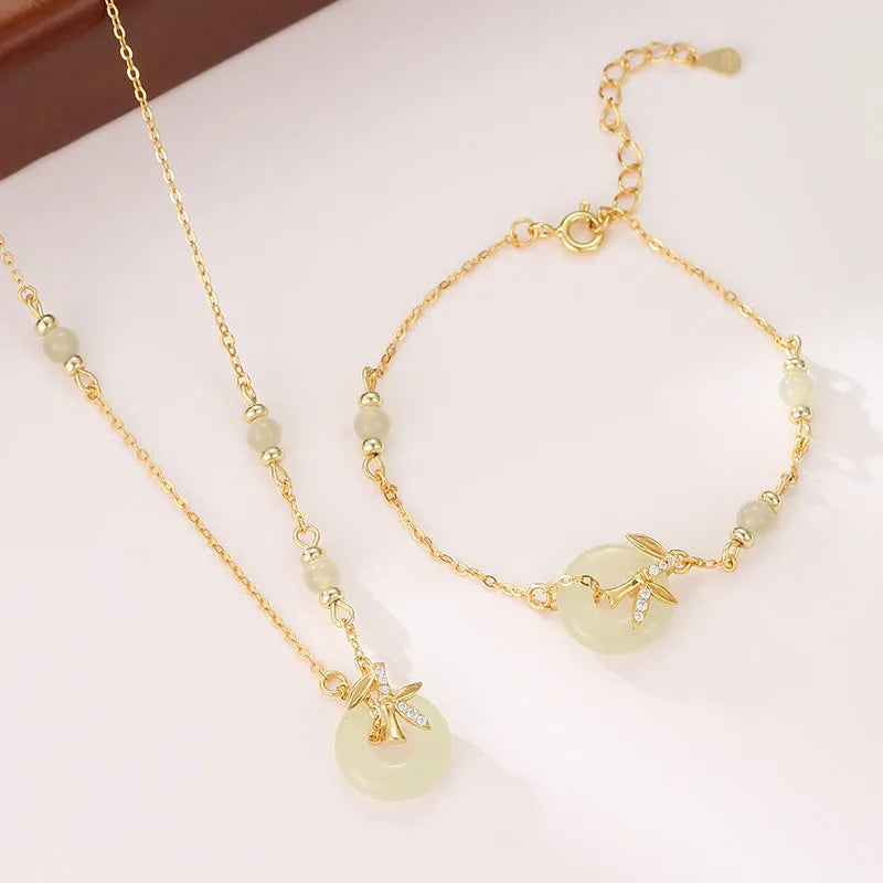 Women's antique-style Hetian Jade bracelet with 925 silver safety buckle in gold or silver colour options