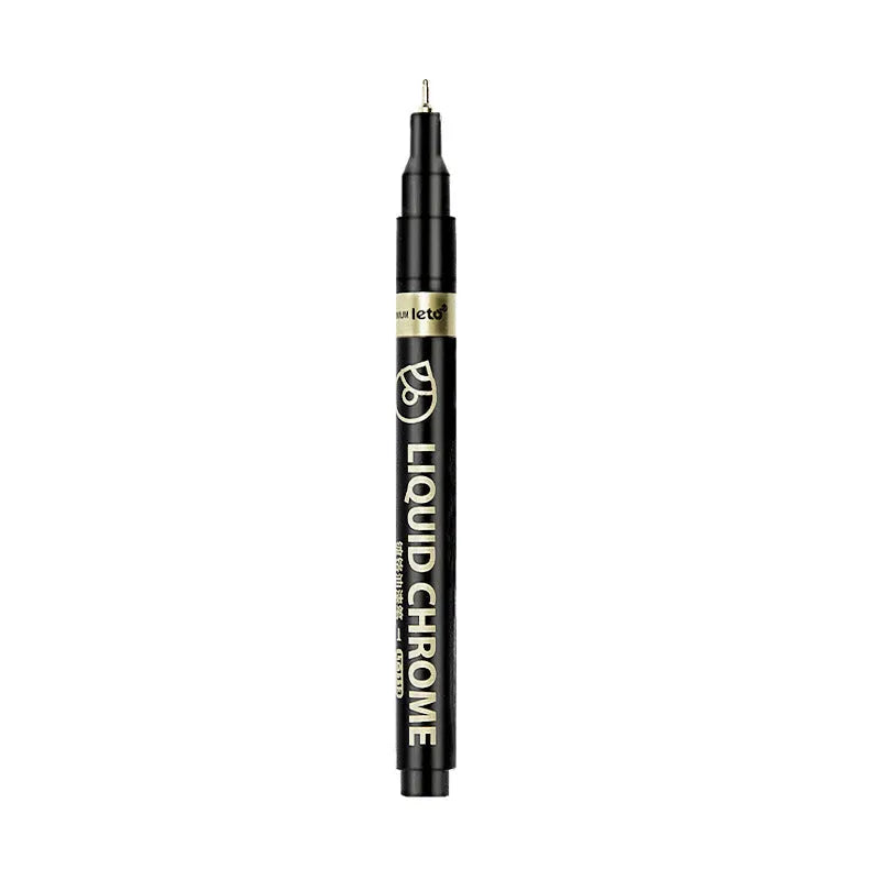 Metal mirror chrome plated marker pen with reflective metallic tip on a smooth surface