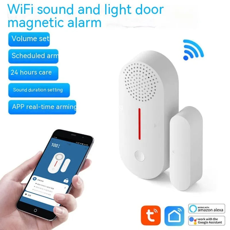 WiFi door magnetic sensor alarm unit for smart home security with sound and light alerts