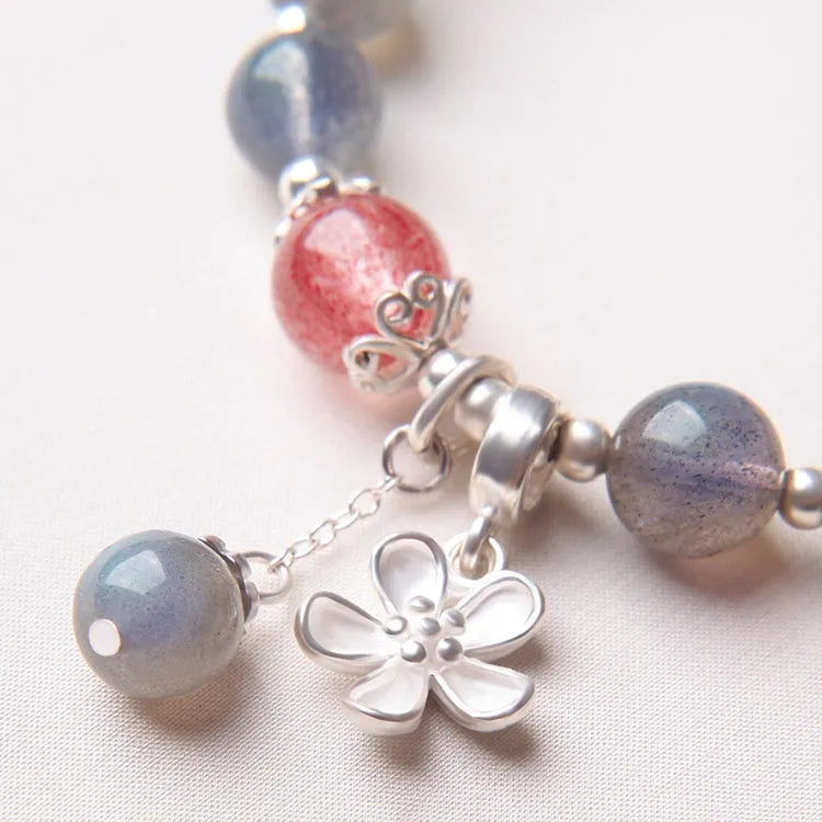 Women's 925 silver moonlight bracelet with lime and strawberry crystal charms.