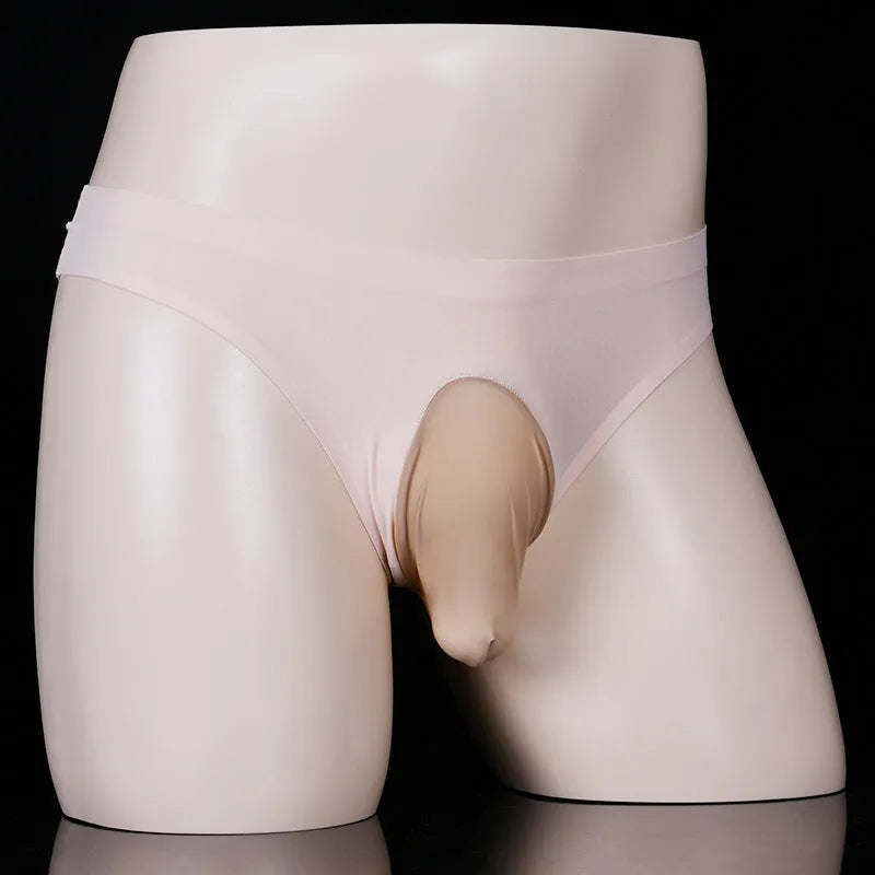 Ice silk men's briefs in T-back design showing open gun egg and closed egg mould style options