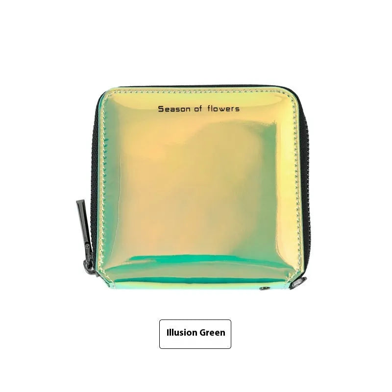 Short folding Korean style women's wallet in PU leather, shown in crystal blue colour