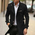Men's plus size casual lapel jacket in army green with side pockets and mid-length cut