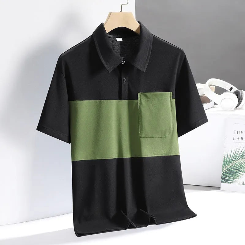 Men's ice silk quick-dry polo shirt in black with short sleeves and collar