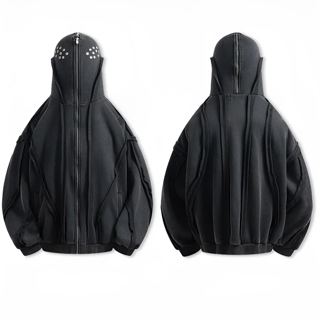 Black men's padded coat with zipped hood and loose fit design for autumn wear
