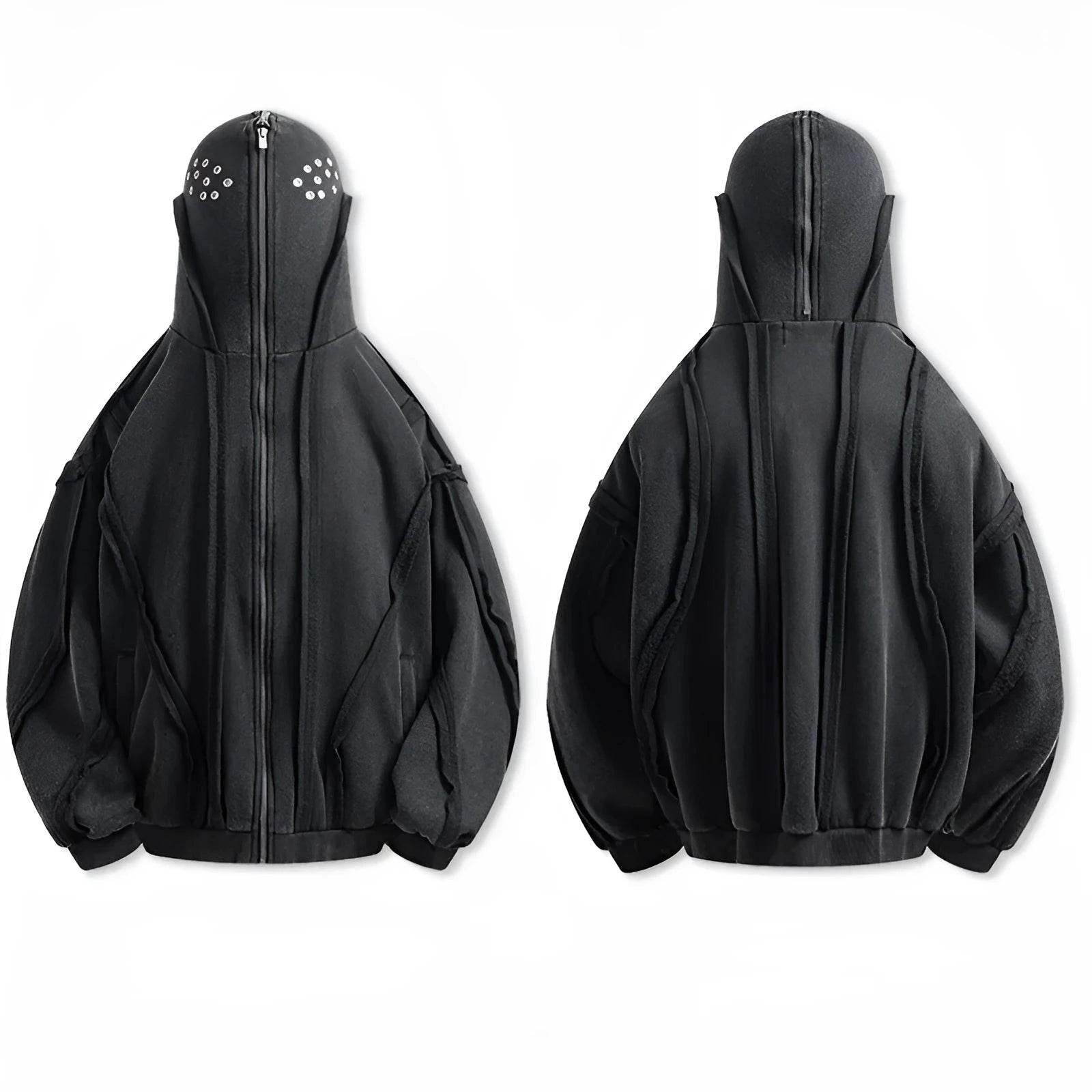 Black men's padded coat with zipped hood and loose fit design for autumn wear