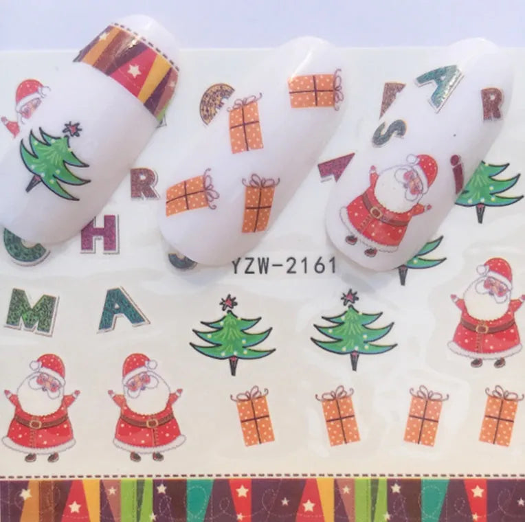 Christmas explosion models water transfer nail stickers with full coverage festive designs in 23 styles on white background