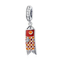 S925 sterling silver carp streamer jewellery charm with zircon stones and oil drop oxidation finish.