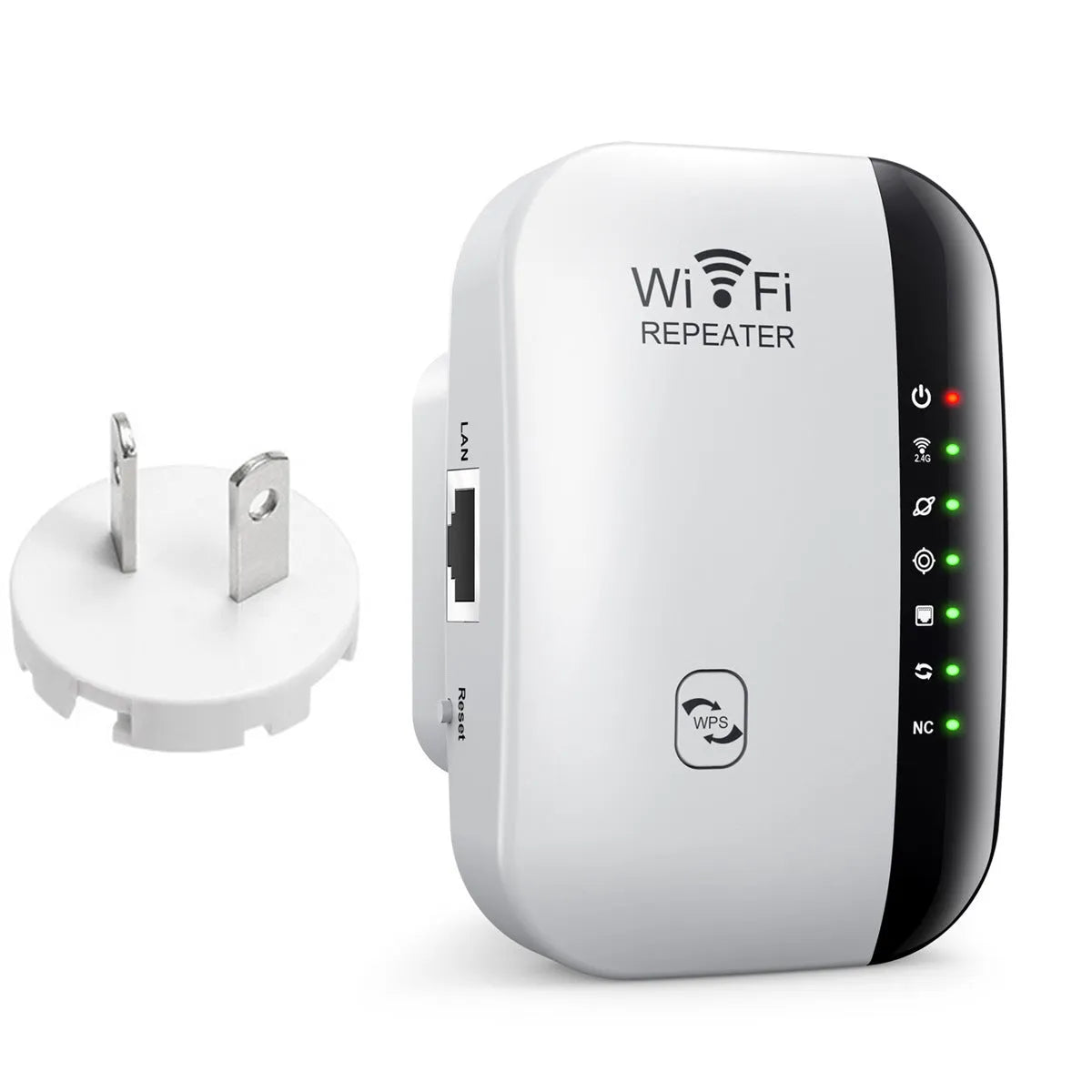 WiFi network extender in white with antenna, ABS build, 10 km range, EU plug variant