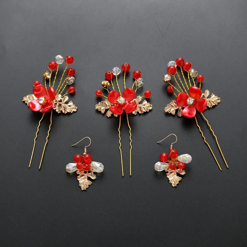 Costume jewelry set including wedding bride headdress and hair ornaments arranged together
