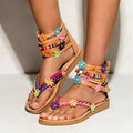 Ethnic style beaded petal sandals with Roman shoe design and round toe in suit colour