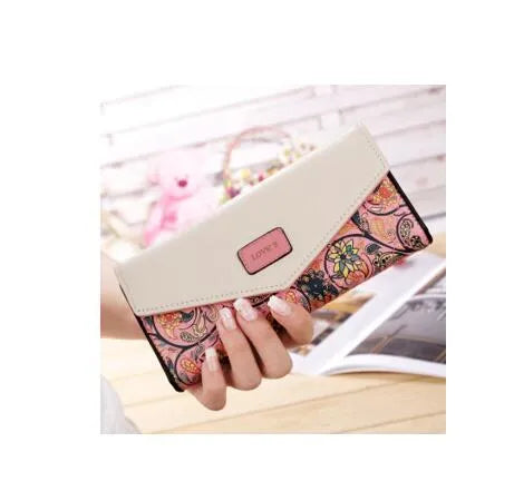 BIRDS PU leather women's wallet with flower embroidery and zipper closure in horizontal square shape