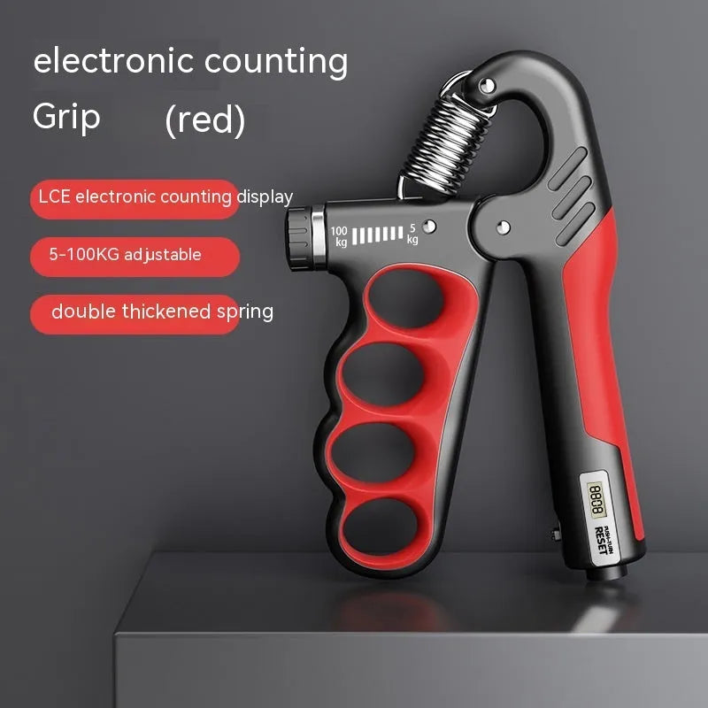 Adjustable electronic count spring grip with LCD screen in grey, orange and red colour options