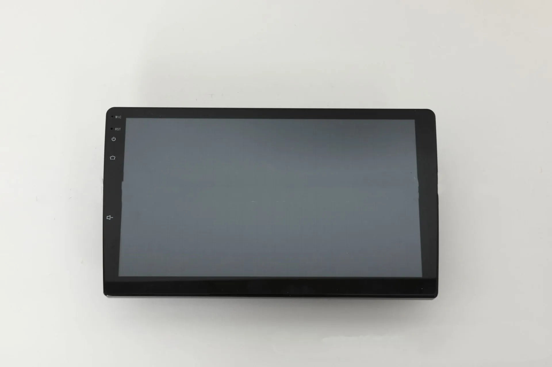 Black Android car stereo with touch screen display showing GPS navigation interface